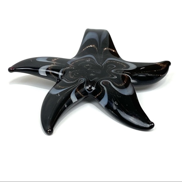 Three Glass Starfish Black Gold and White Necklace Pendant - Picture 11 of 15